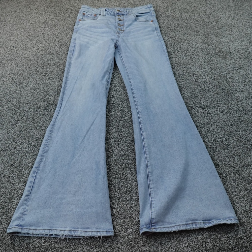 American Eagle Jeans Womens 12 Light Blue Denim Pants Hi Rise Flare Stretch Flex